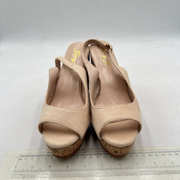 FOWT Apricot Peep Toe Slingback Platform Wedge High Heel Buckle Open Toe Sandals - Picture 3 of 8